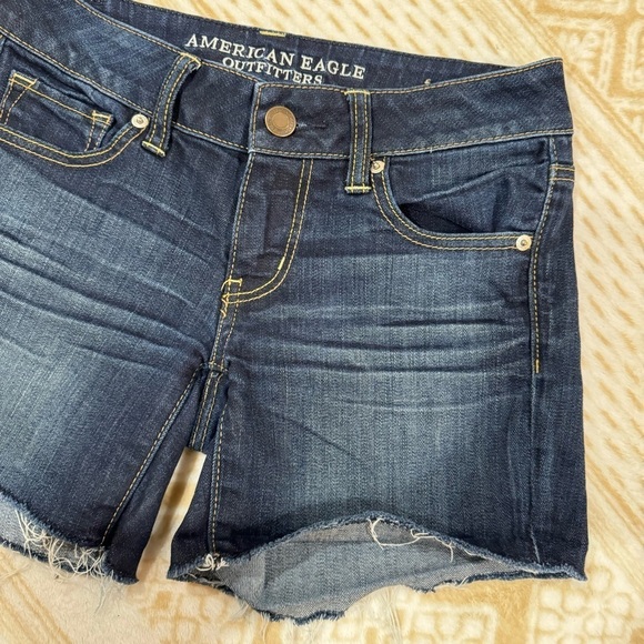 2/$25 American Eagle Dark Blue Stretch Cut Off Distressed Denim Jean Shorts 4 - Picture 4 of 16